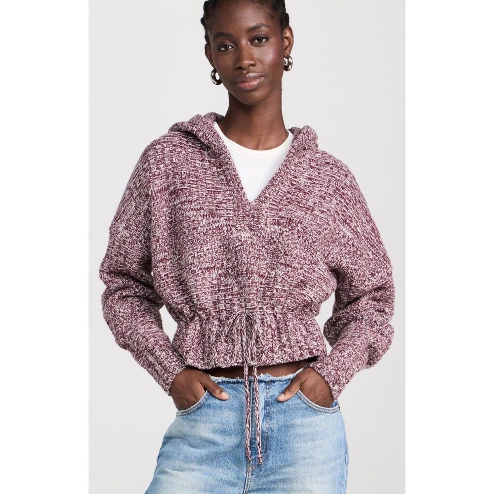 ba&sh Mott Sweater Hoodie Bordeaux Textured Knit Crop Pullover Size XS $375